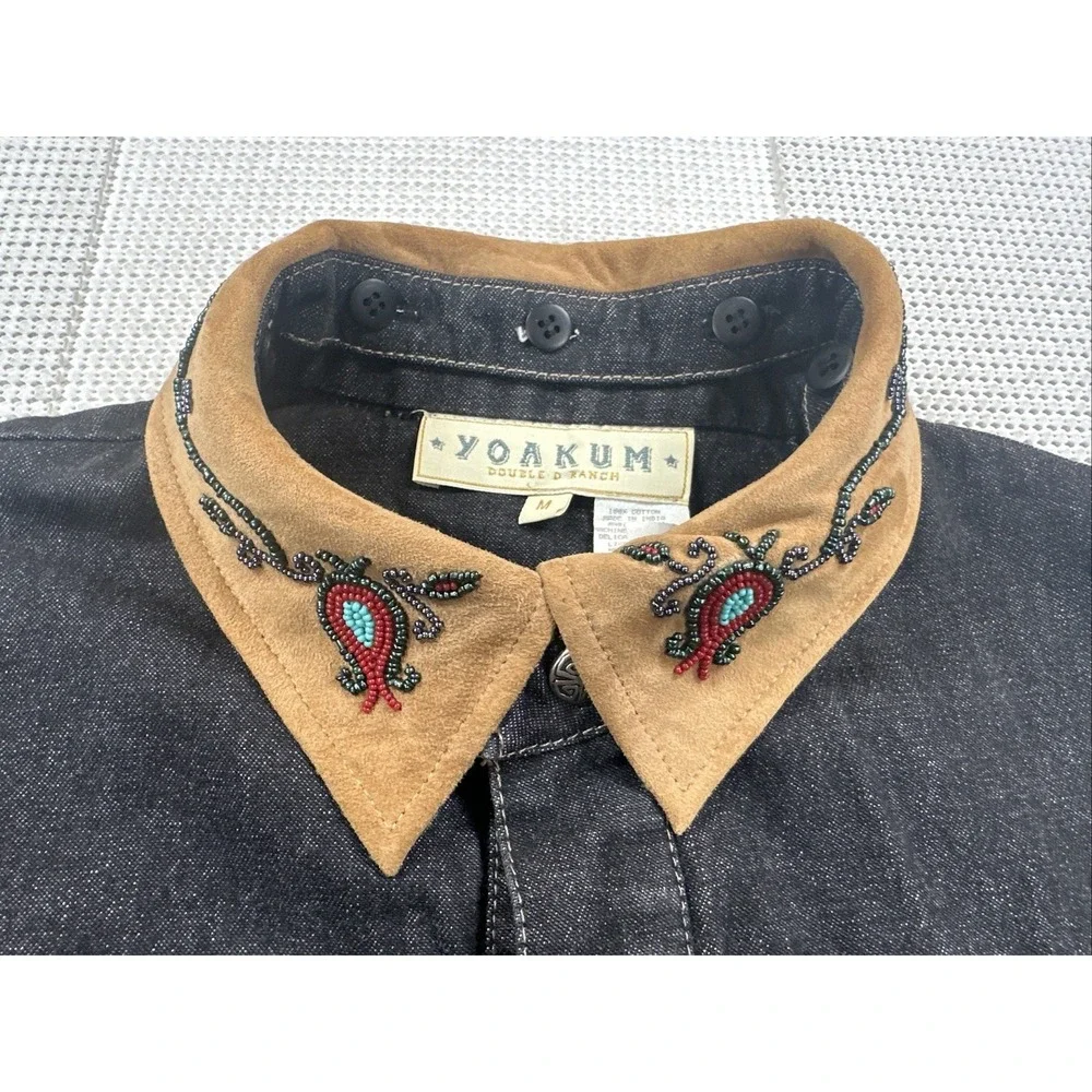 Double D Ranch Yoakum Women's Medium Black‎ Denim Jacket Beaded Collar